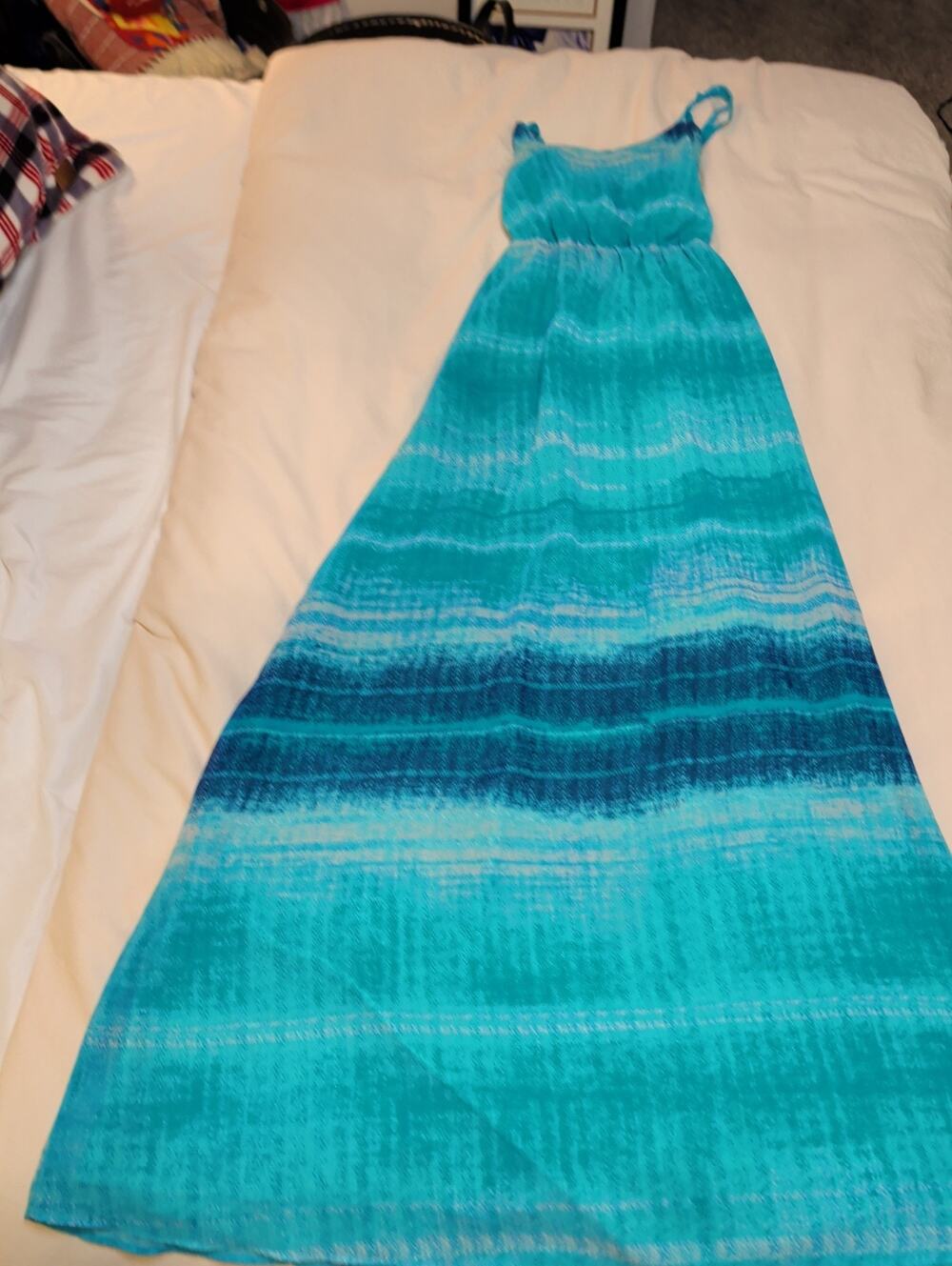 Tie Dye Maxi Dress Women's Size S Aqua Teal Summer Sundress